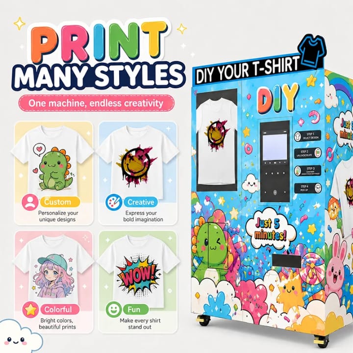 DIY T-Shirt Printing Vending Machine, print style examples