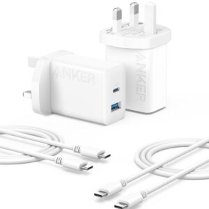 Anker 20W Dual Port USB Fast Charger (5 ft USB-C Cables Included) 2-Pack