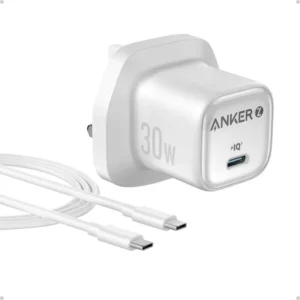 Anker Zolo PowerPort 30W USB-C Wall Charger with USB-C to USB-C 3ft Cable White