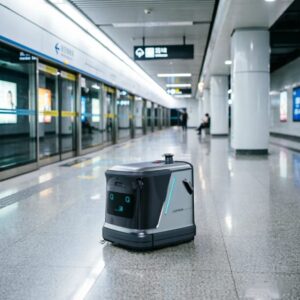 CleanBot R3 autonomous cleaning robot in a subway station