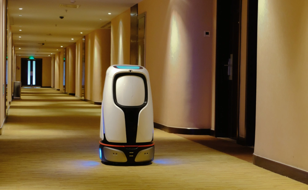ServeBot FL-1 hotel delivery robot, front view