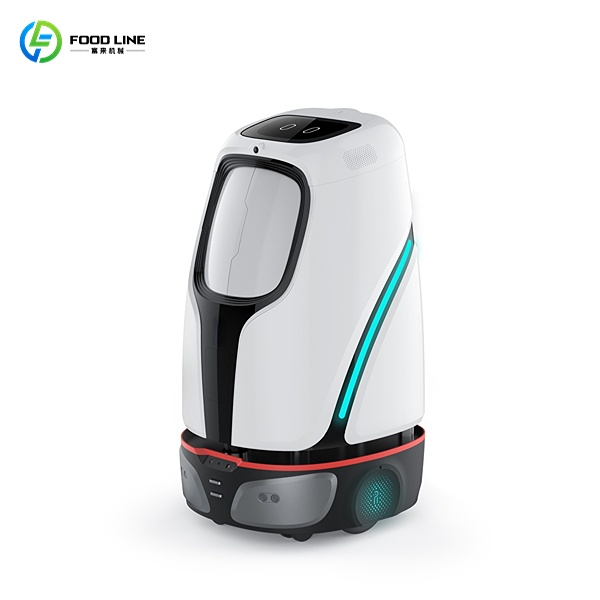 ServeBot FL-1 robot delivering on a cruise or hotel corridor