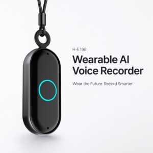 H-E198 wearable AI voice recorder on a lanyard